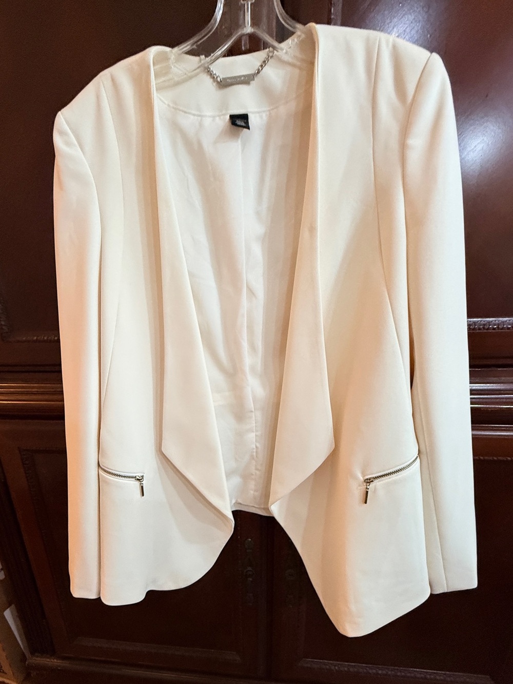 White House Black Market EUC 
Cream Waterfall Blazer w/two 
Zip pockets Size 14 - Picture 4 of 11